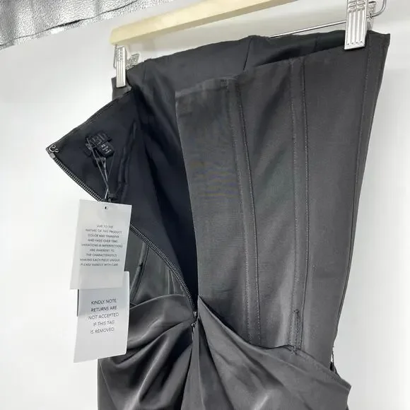 NBDNWT Jake Gown in Black Satin Strapless Corset Maxi Dress Rosette XS